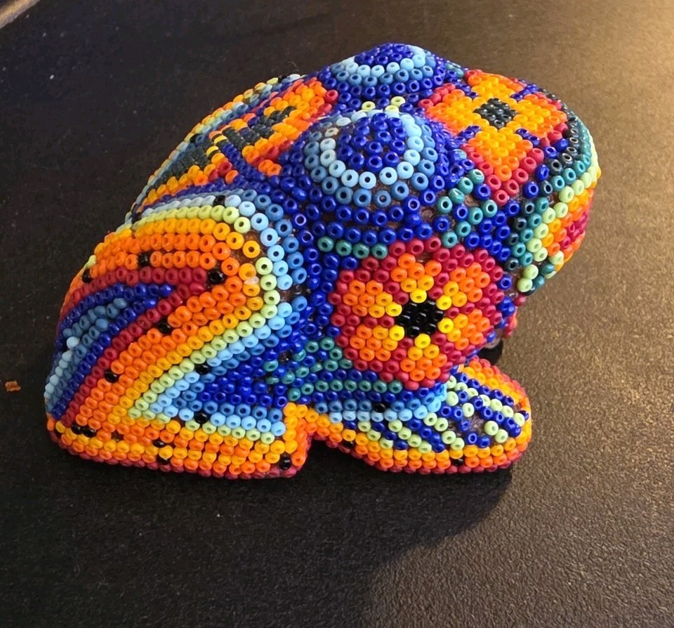 Huichol Hand Made Glass Beaded FROG Symbolizes Renewal Balance Mexican Folk Art 