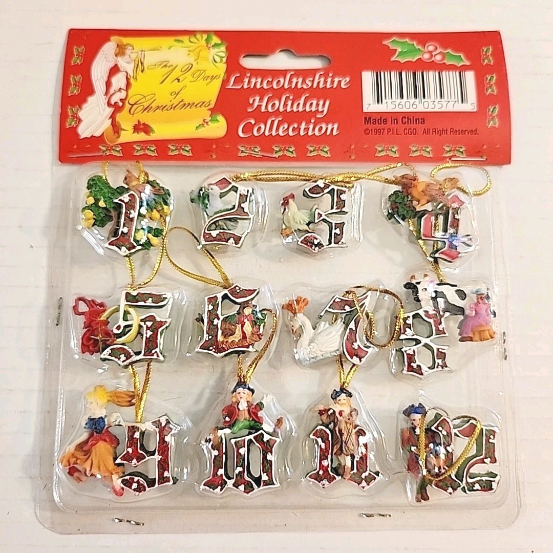Vtg Lincolnshire 12 Days of Christmas Mini Polystone Ornaments Dated 1997