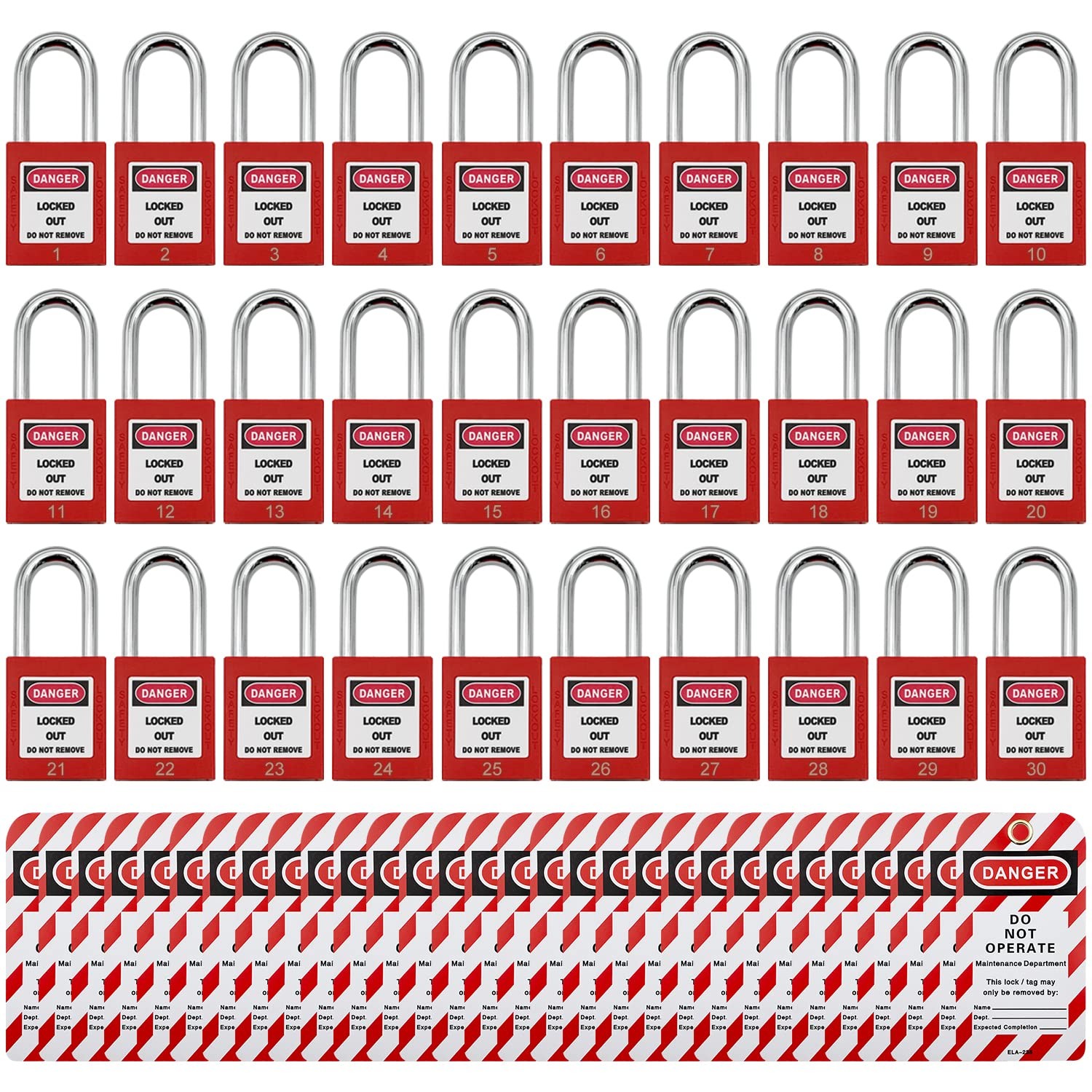 30 Pcs Lockout Tagout Safety Padlocks with Tags - Keyed Differently Red Locks 30 Pcs Lockout Tagout Safety Padlocks with Tags - Keyed Differently Red Locks