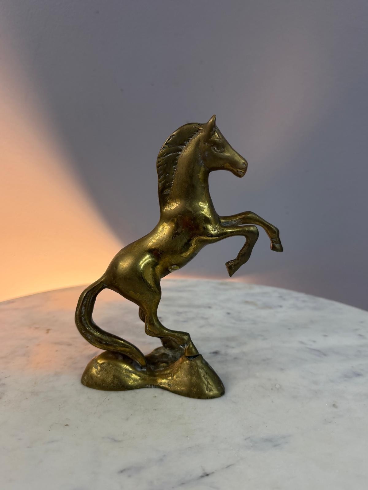 Vintage Solid Brass Rearing Horse Figurine Stallion Statue Sculptured Decor 7\