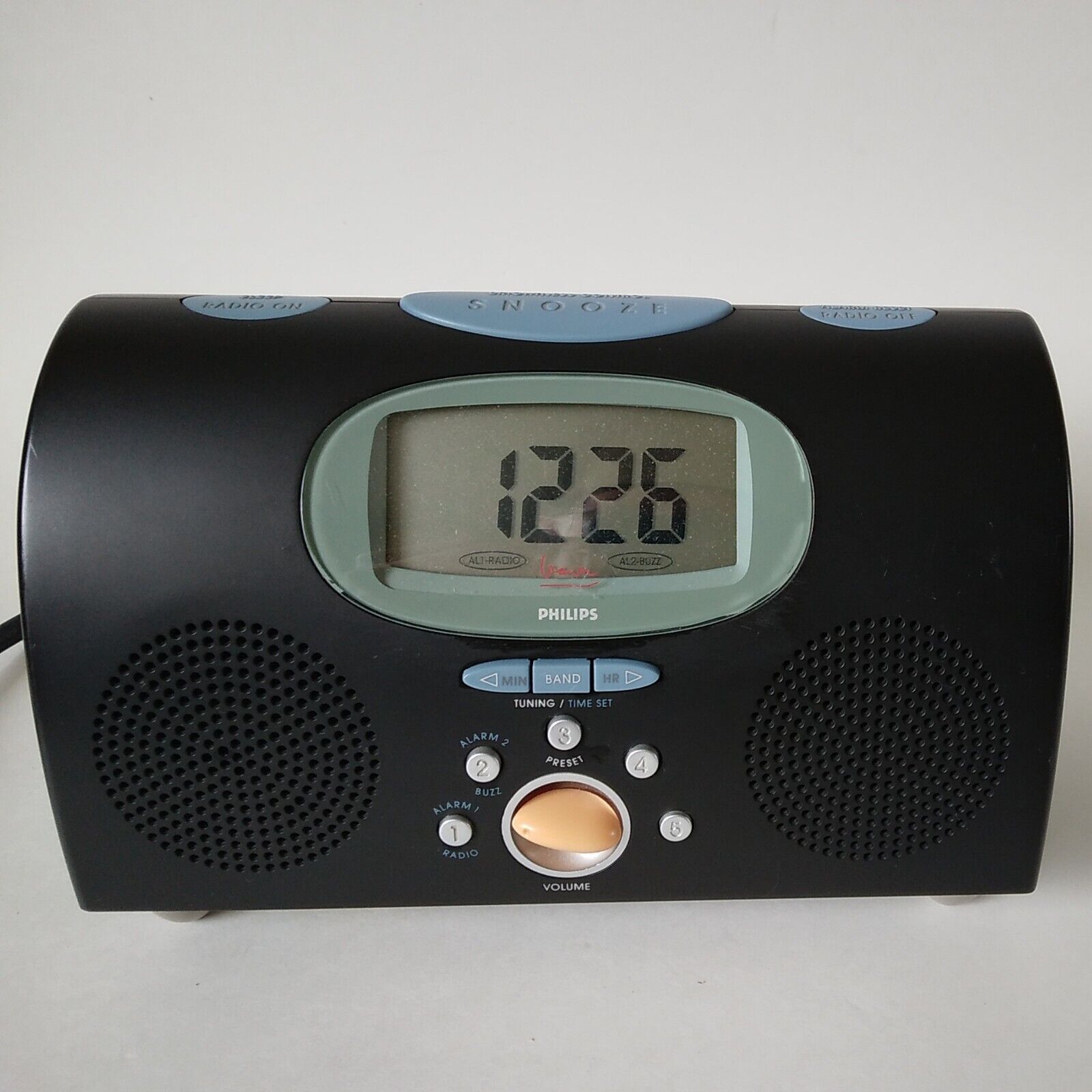 Philips Model: C200/17 Radio Alarm Clock-AM/FM-Corded-Black-Tested Works
