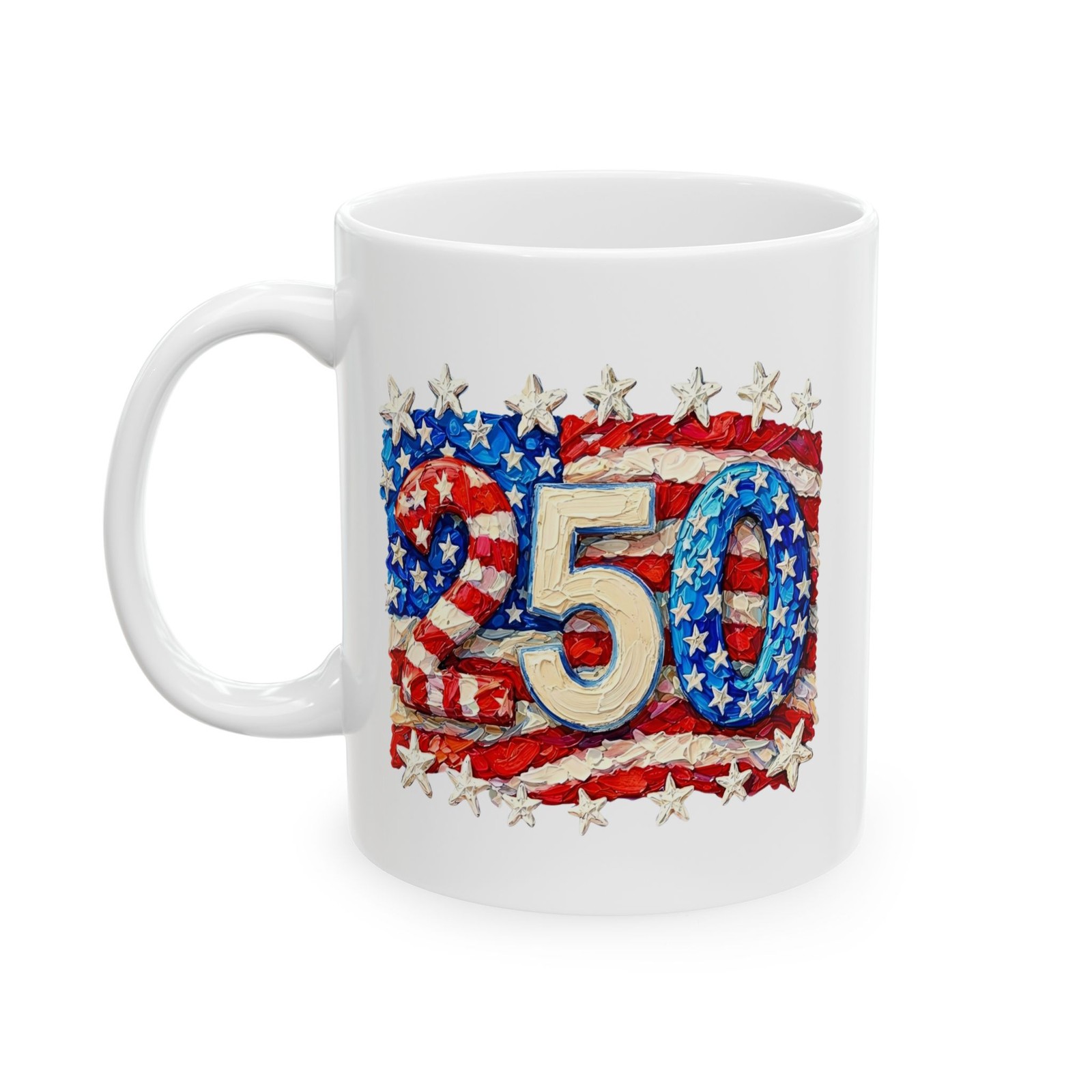 Celebrate 250 Years Stars & Stripes Commemorative Mug, Patriotic Flag Coffee Cup