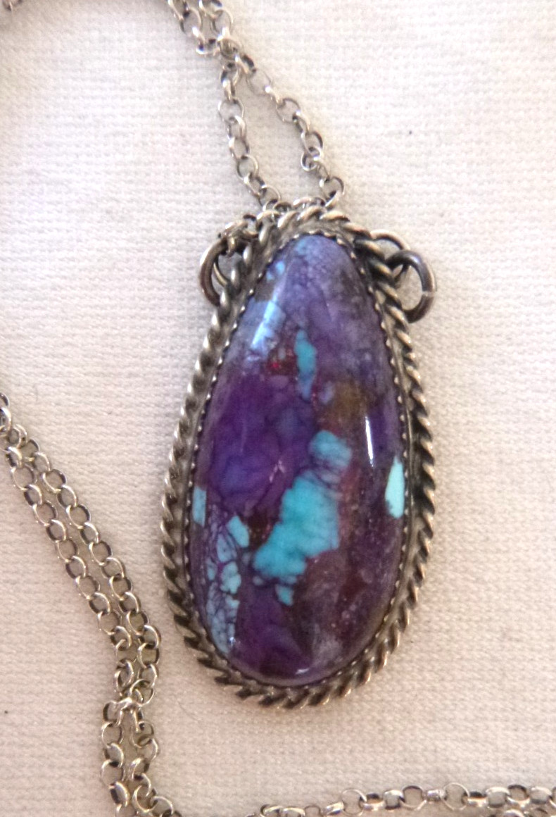 NWT Navajo Clifton Davis Purple Mojave Pendant 925 Sterling Silver Necklace