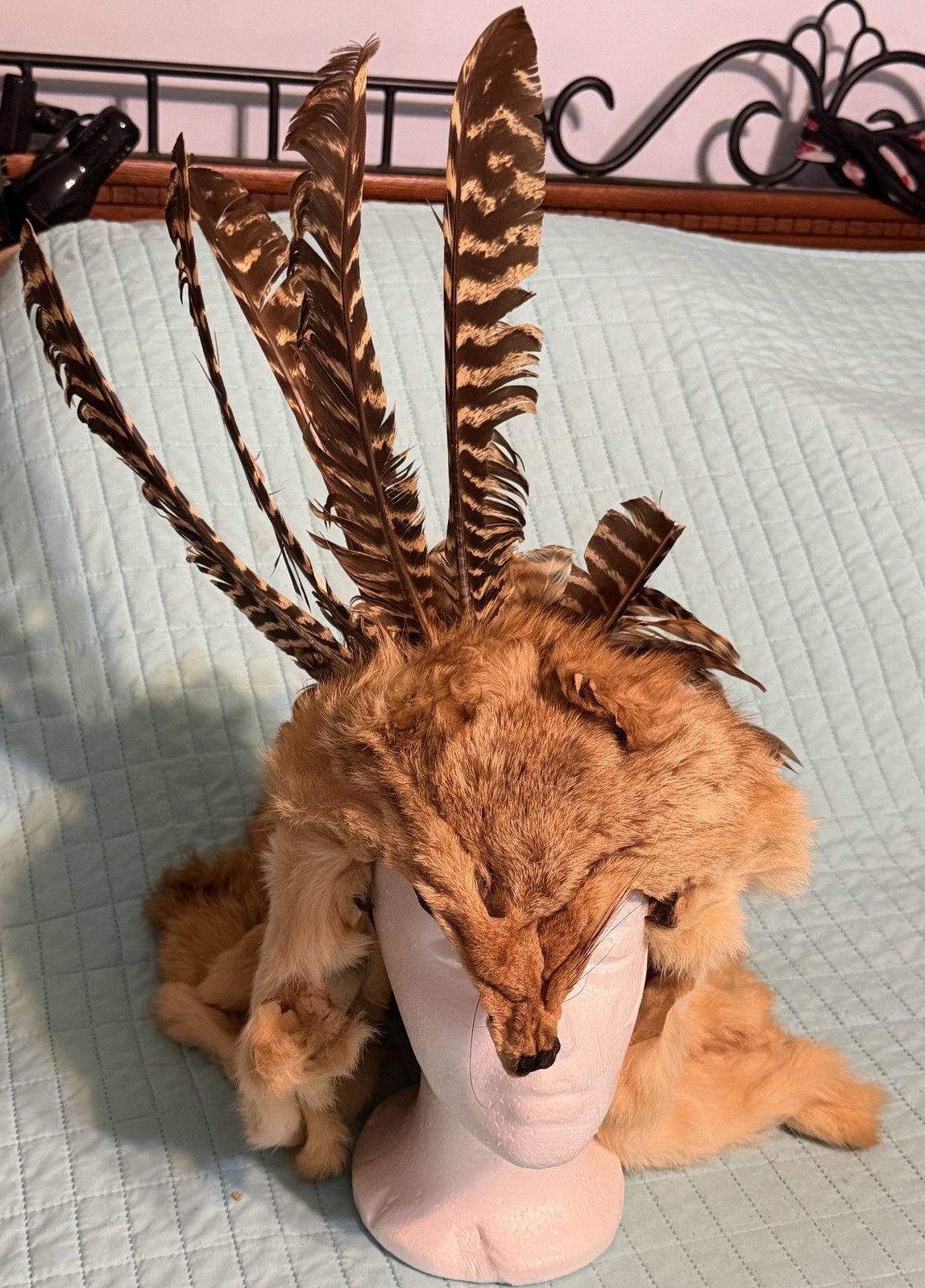 vintage NATIVE AMERICAN STYLE-MEDICINE  MAN-COYOTE FUR HEADDRESS fox/wolf INDIAN