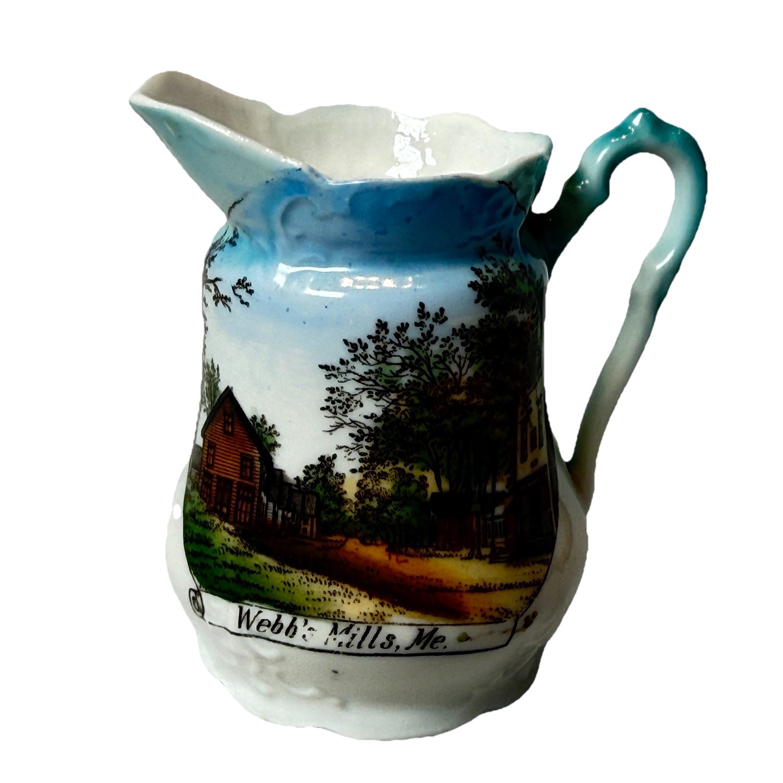 WEBBS MILLS MAINE ME Antique Souvenir PAINTED CLARENCE WINSLOW TRINKET CREAMER