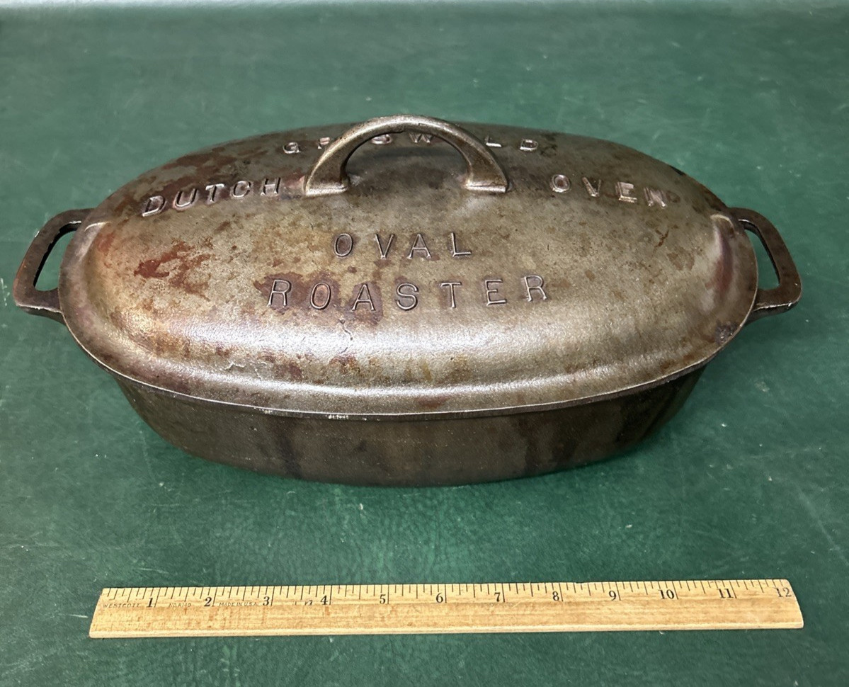 Rare Antique Griswold #3 Cast Iron Dutch Oven Oval Roaster 643 w/ Original Lid