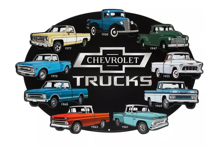 Chevrolet Trucks Metal Sign 1930's to 1970's Vintage Garage Mancave Barn 18x12
