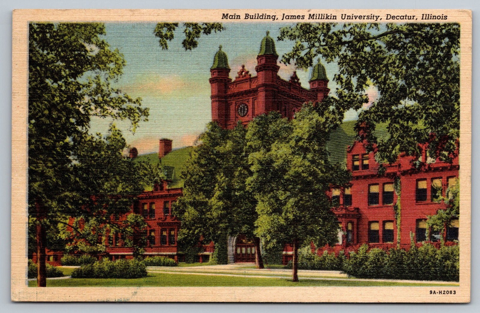 Postcard E 237, Main Building, James Millikin University, Decatur, Illinois