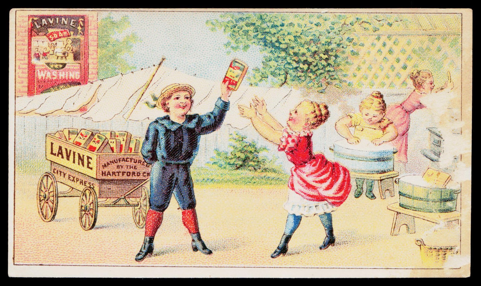 C1890 Lavine Soap Hartford CT Victorian Litho Advertising Trade Card Laundry