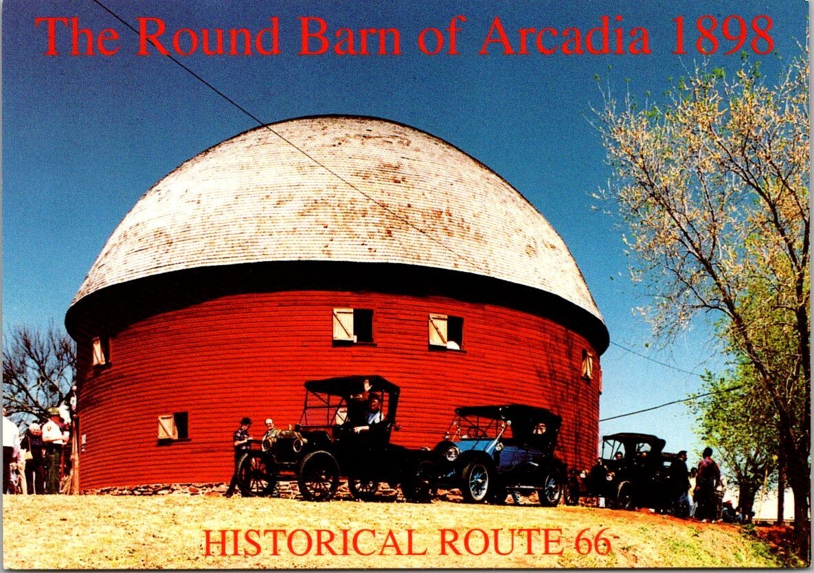 Round Barn Arcadia Route 66 Old 1920\'s Cars Oklahoma c1990 Postcard
