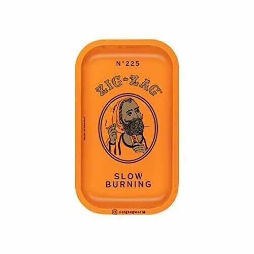 Zig-Zag Rolling Papers - Small Metal Rolling Tray - with Zig Zag Design Orange