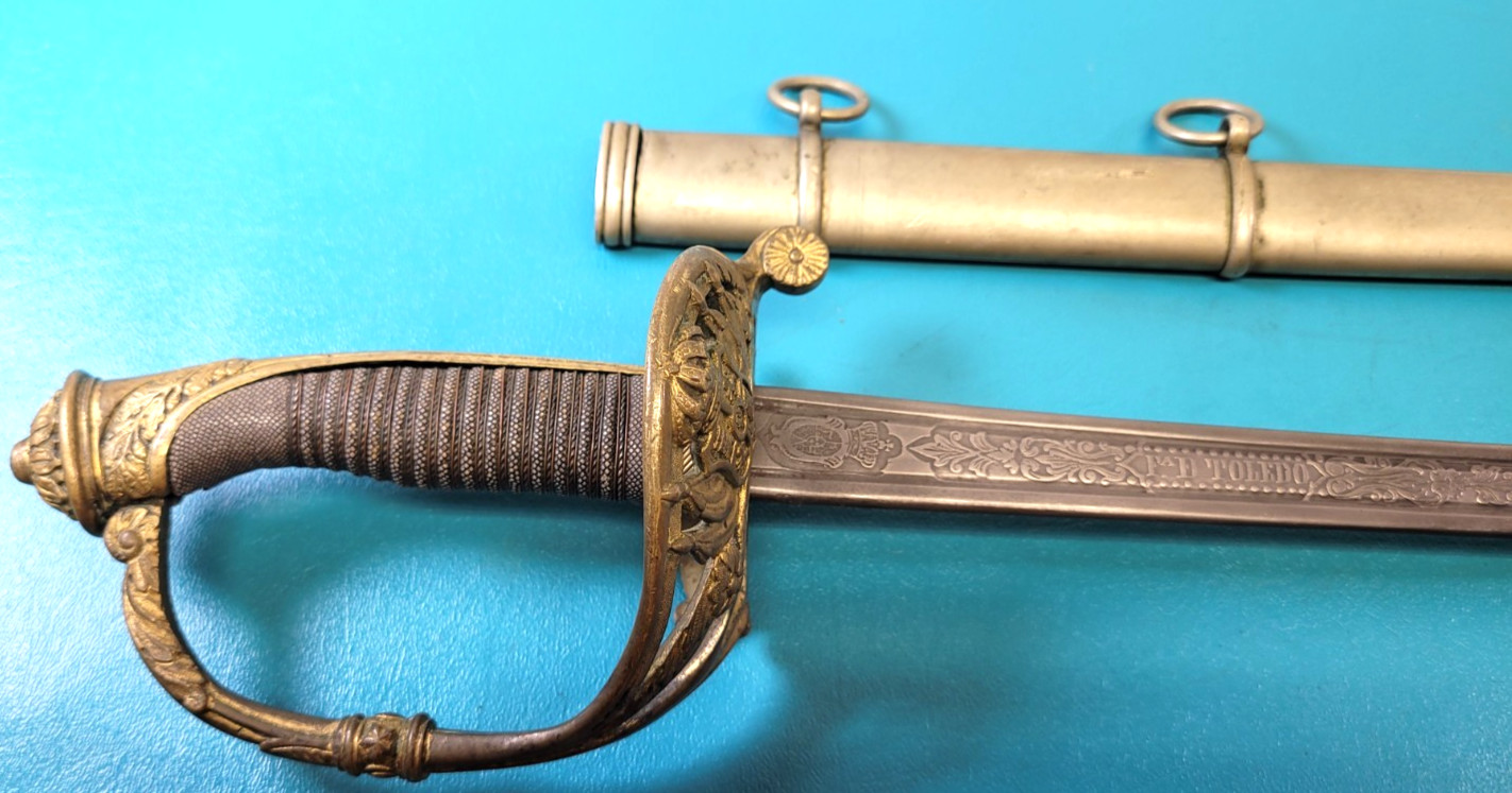 Rare Spanish 1869 Dress Infantry Officer Sword Saber Toledo Folding Guard TR1529