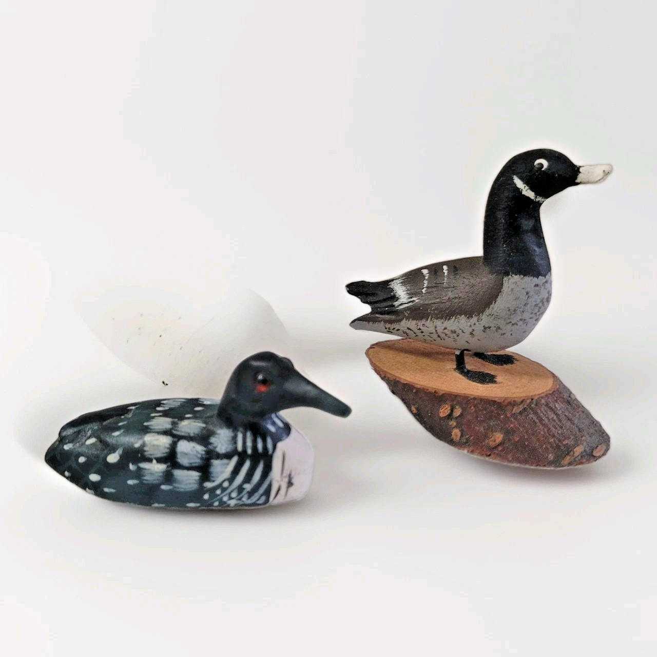 Sculpture Tremblay 2 Ducks Wood Carved Miniature Birds Water Fowl Canada Signed 
