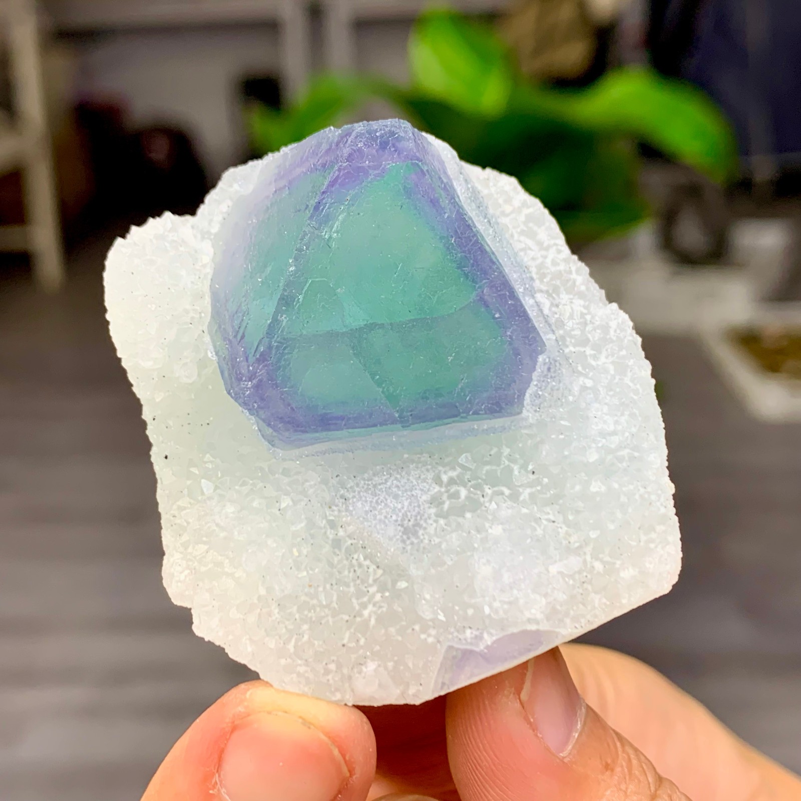 72G Natural purple green octahedral fluorite and crystal symbiosis mineral