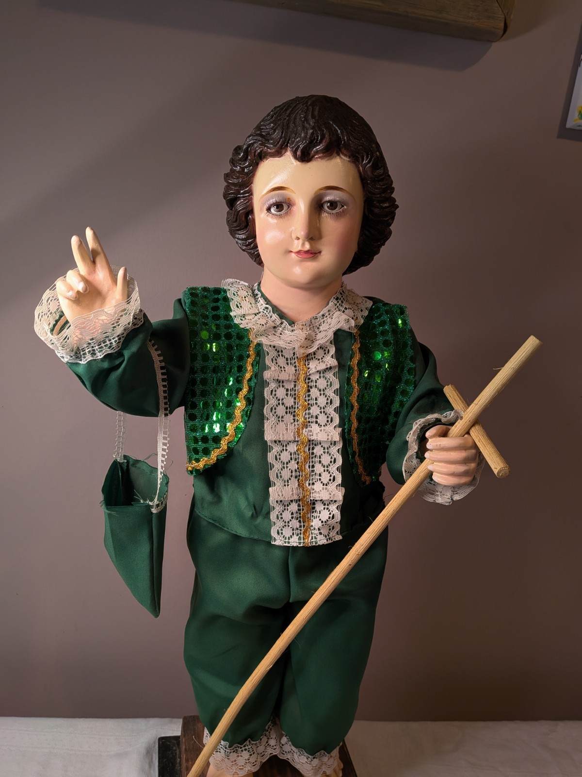 VTG Santo Nino De Palaboy Doll Statue on Wood Base Lg 24