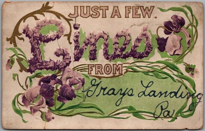 Vintage GRAYS LANDING, Pennsylvania Embossed Greetings Postcard  / 1911 Cancel