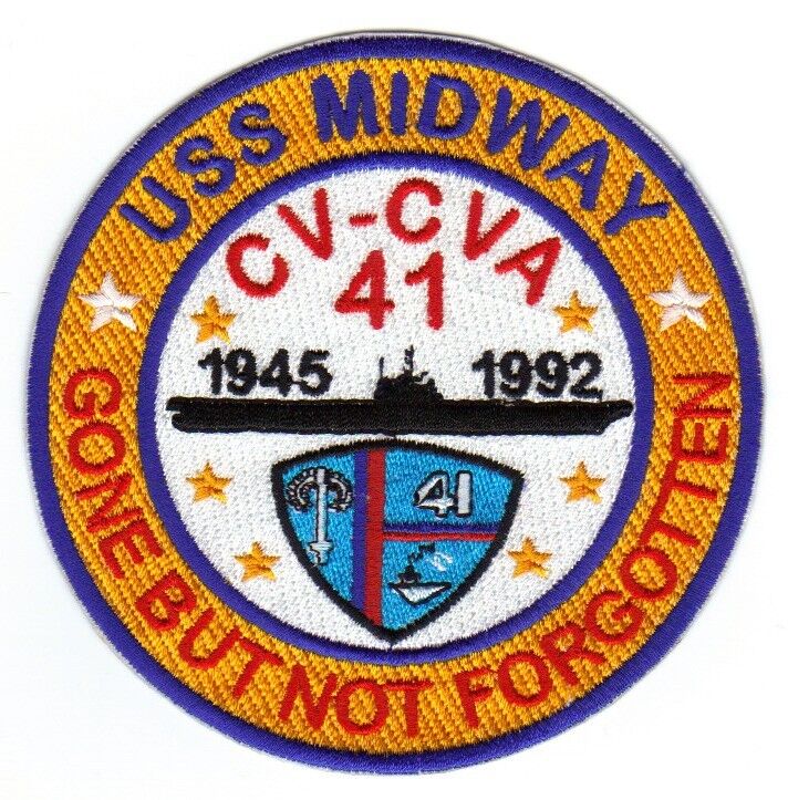 USN SHIP PATCH, USS MIDWAY, CV-CVA-41, 1945 - 1992                             Y
