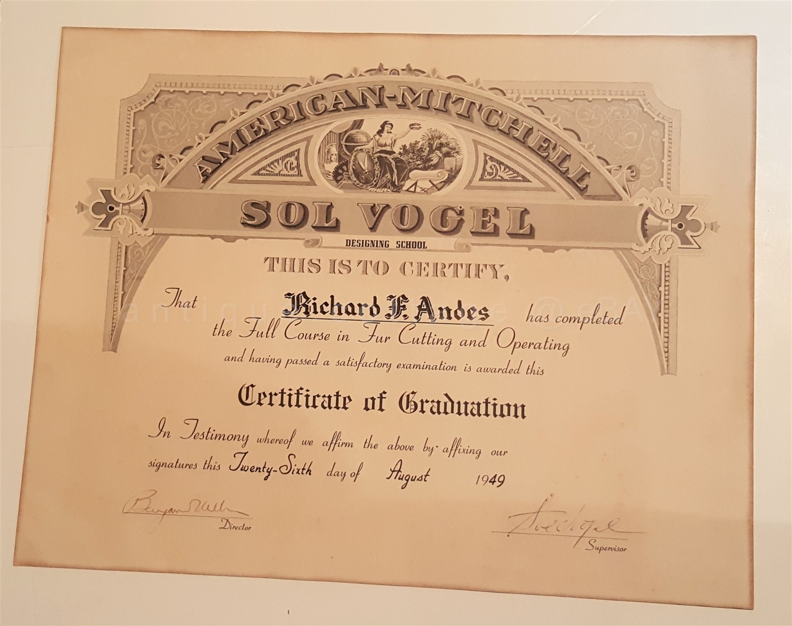 1949 SOL VOGEL DESIGN SCHOOL richard andes york pa AMERICAN MITCHELL fur cutting