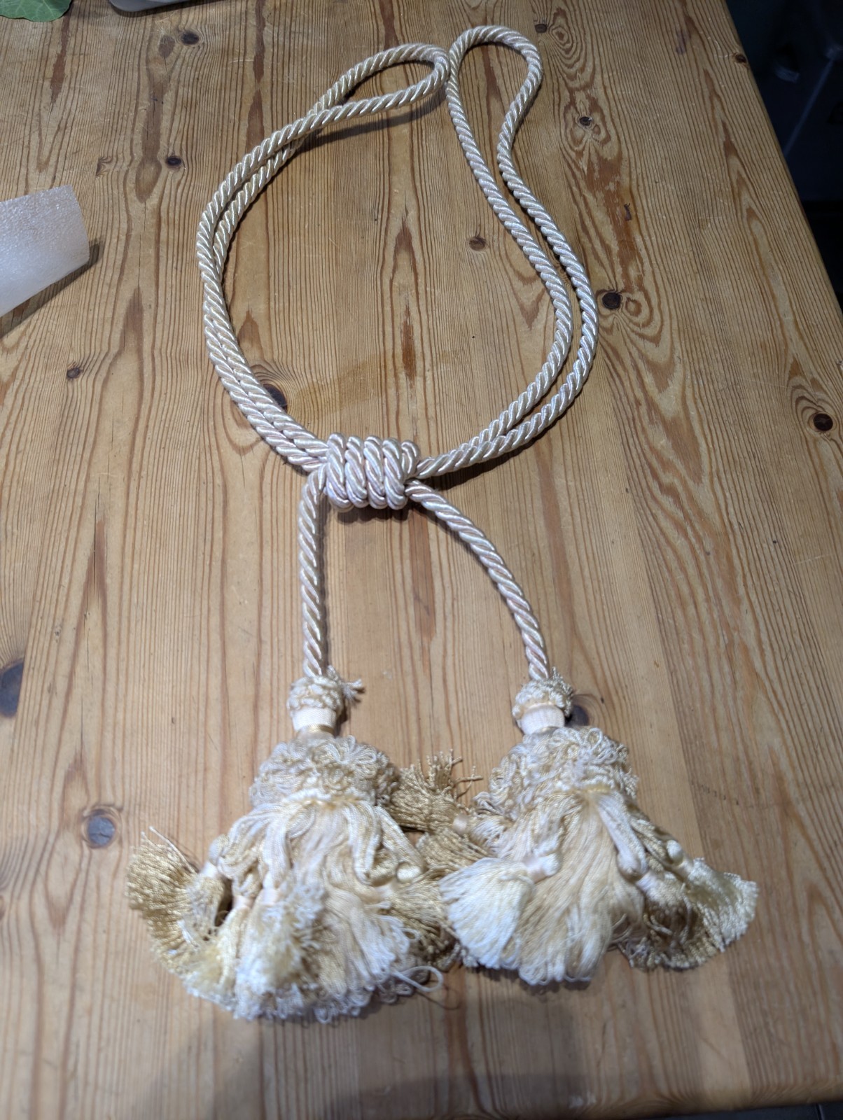 Vintage French Cream Silk Curtain Tieback with Tassels