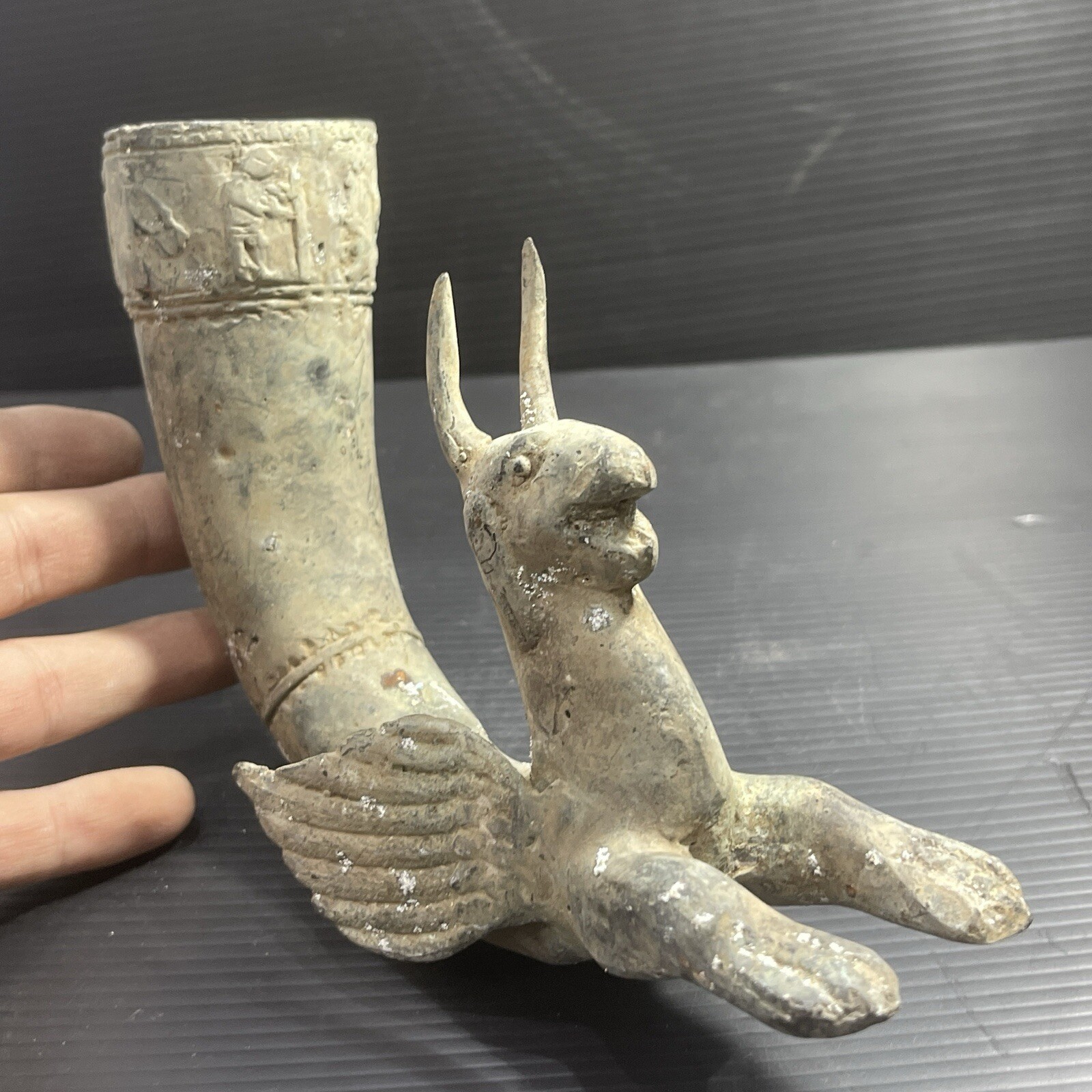Circa 500BC Ancient Near Eastern Bronze Mythical Creature Rhyton Very Rare