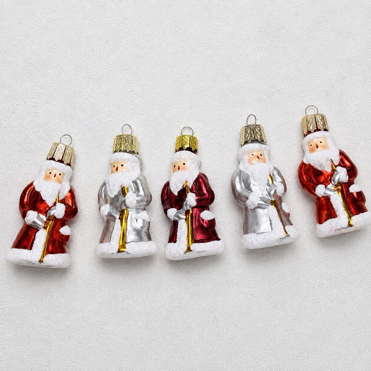 Vtg Christmas Ornaments Hand Blown Glass Santa Set of 5 Mini Miniature
