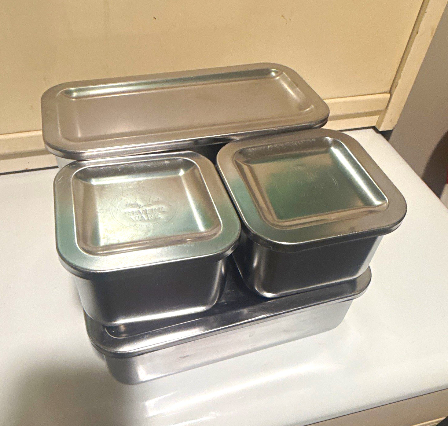 Vintage 1801 Revere Ware Stainless Steel Refrigerator Containers FULL 8PIECE SET