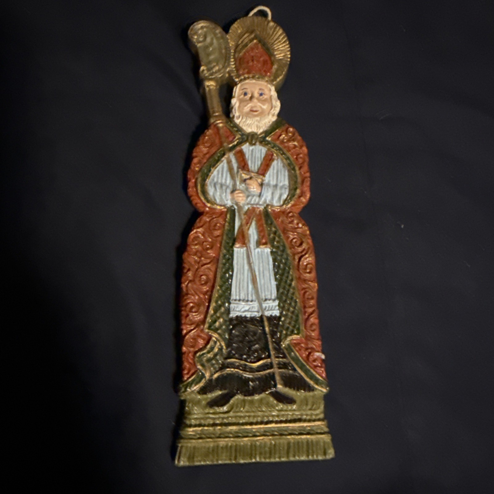 St .Nicholas  Vintage Wax Ornament From Antique German Mold Hand Painted