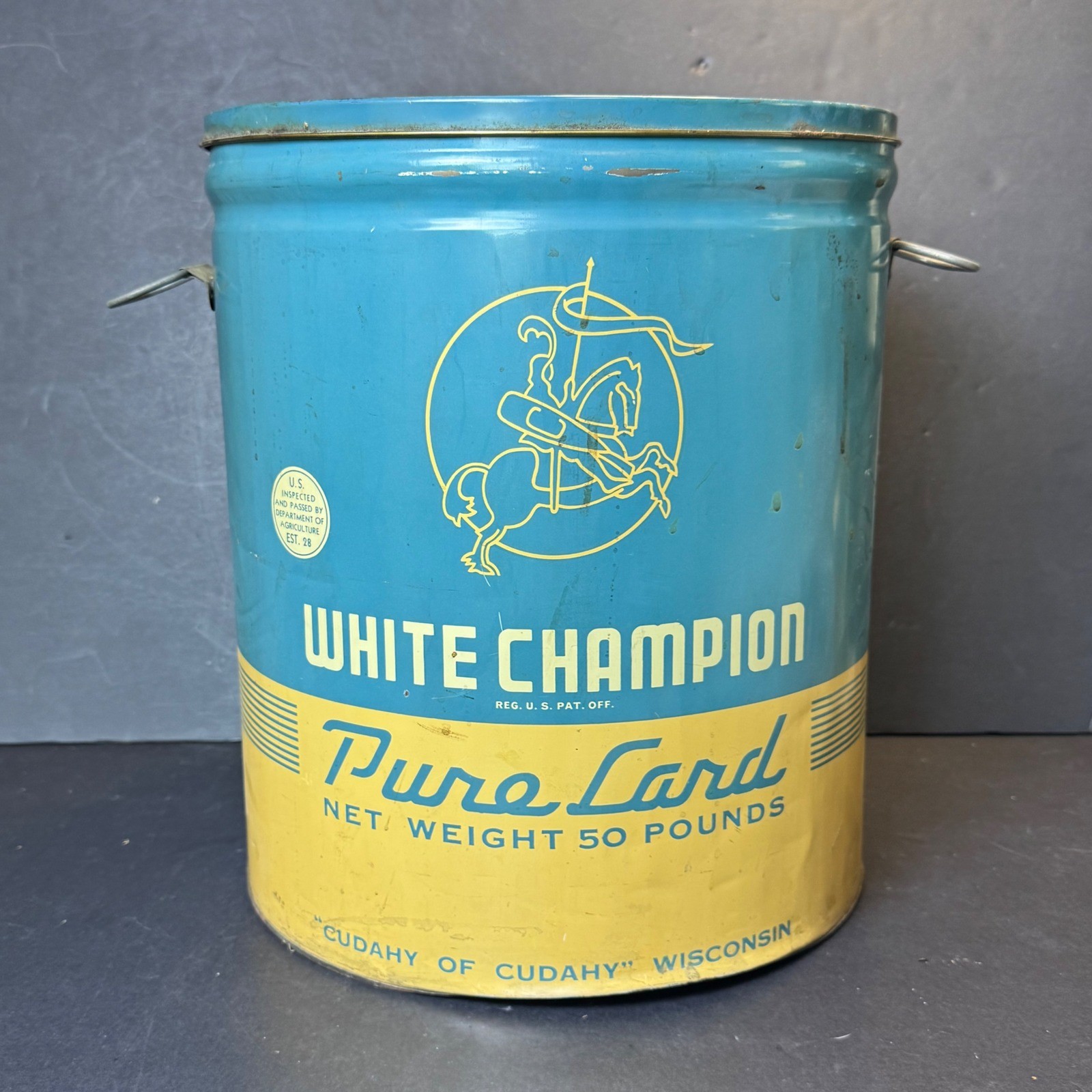 Vintage White Champion Pure Lard 50 Lb Tin Bucket Cudahy Wisconsin Advertising Vintage White Champion Pure Lard 50 Lb Tin Bucket Cudahy Wisconsin Advertising