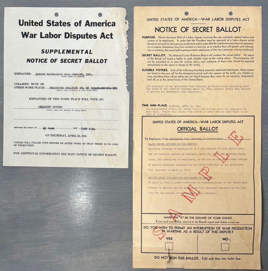 WWII United Mine Workers Labor Dispute Home Front Secret Ballot Poster UMW Union