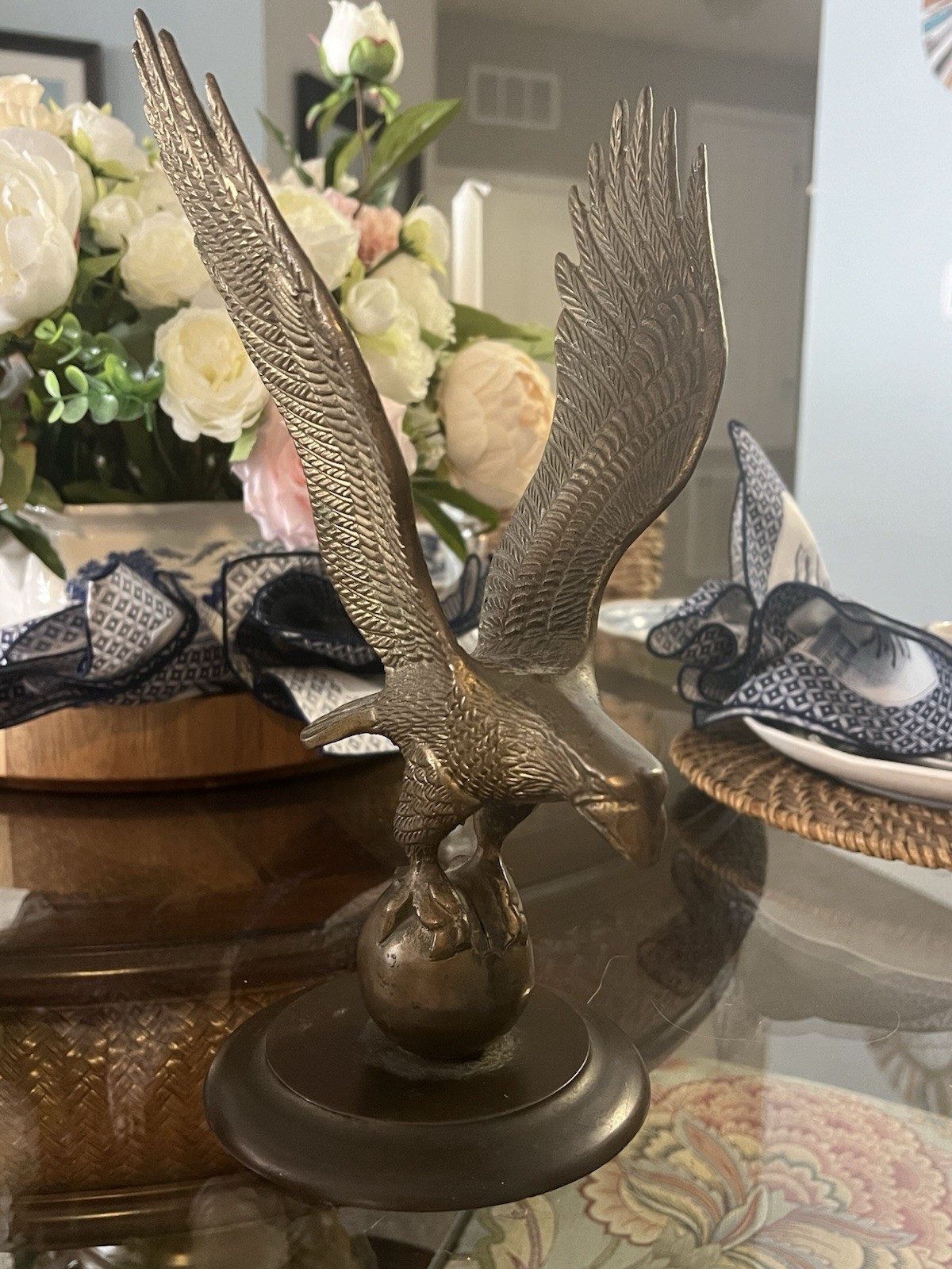 Vintage Large 11.5inch  Flying Eagle Carrying Globe Earth - Solid Brass Statue