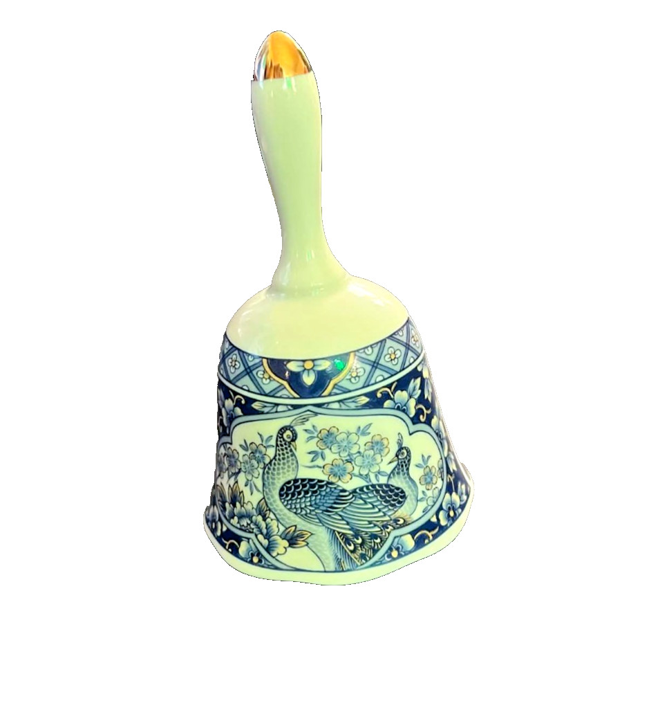 Vintage Royal Peacock Jamestown China Porcelain Bell Japan 1987 Dinner Hand Bell