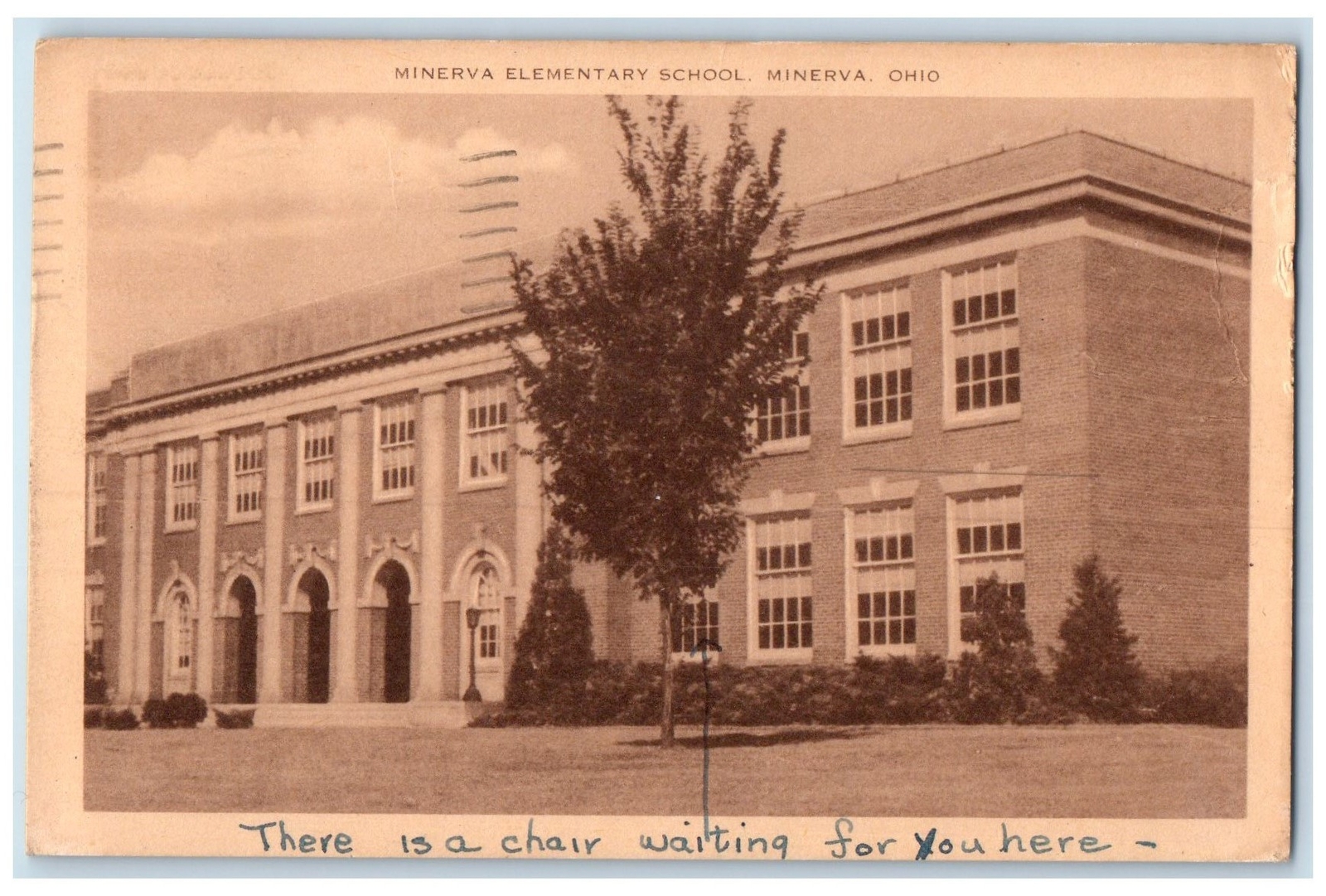 1952 Minerva Elementary School Campus Building Entrance Minerva Ohio OH Postcard