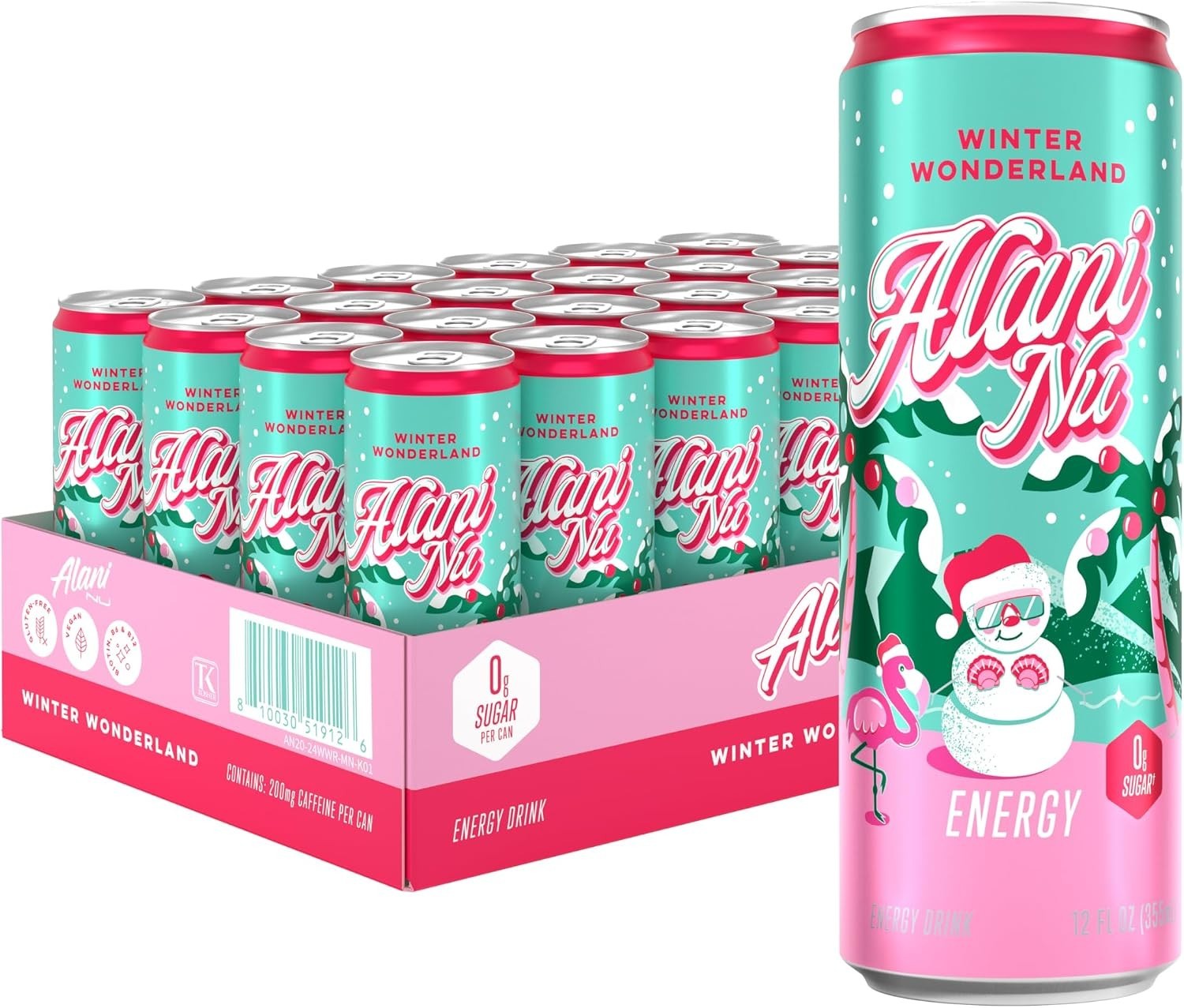 Alani Nu WINTER WONDERLAND Energy Drink, 12fl oz, 200mg Caffeine (Pack of 24)