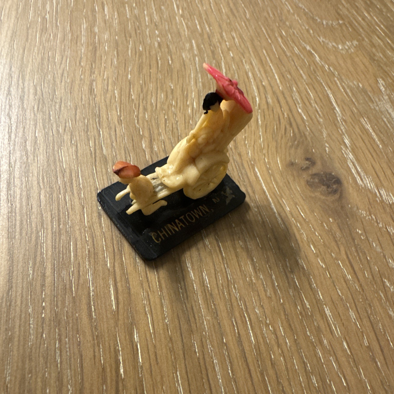 Vintage Asian Celluloid Miniature Ricksha Geisha Figurine on Base. Chinatown 
