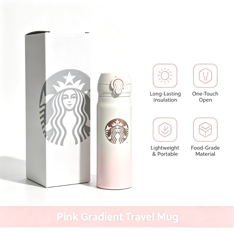 Starbucks Pink White Gradient Thermos Bottle 17oz Insulated Stainless Steel