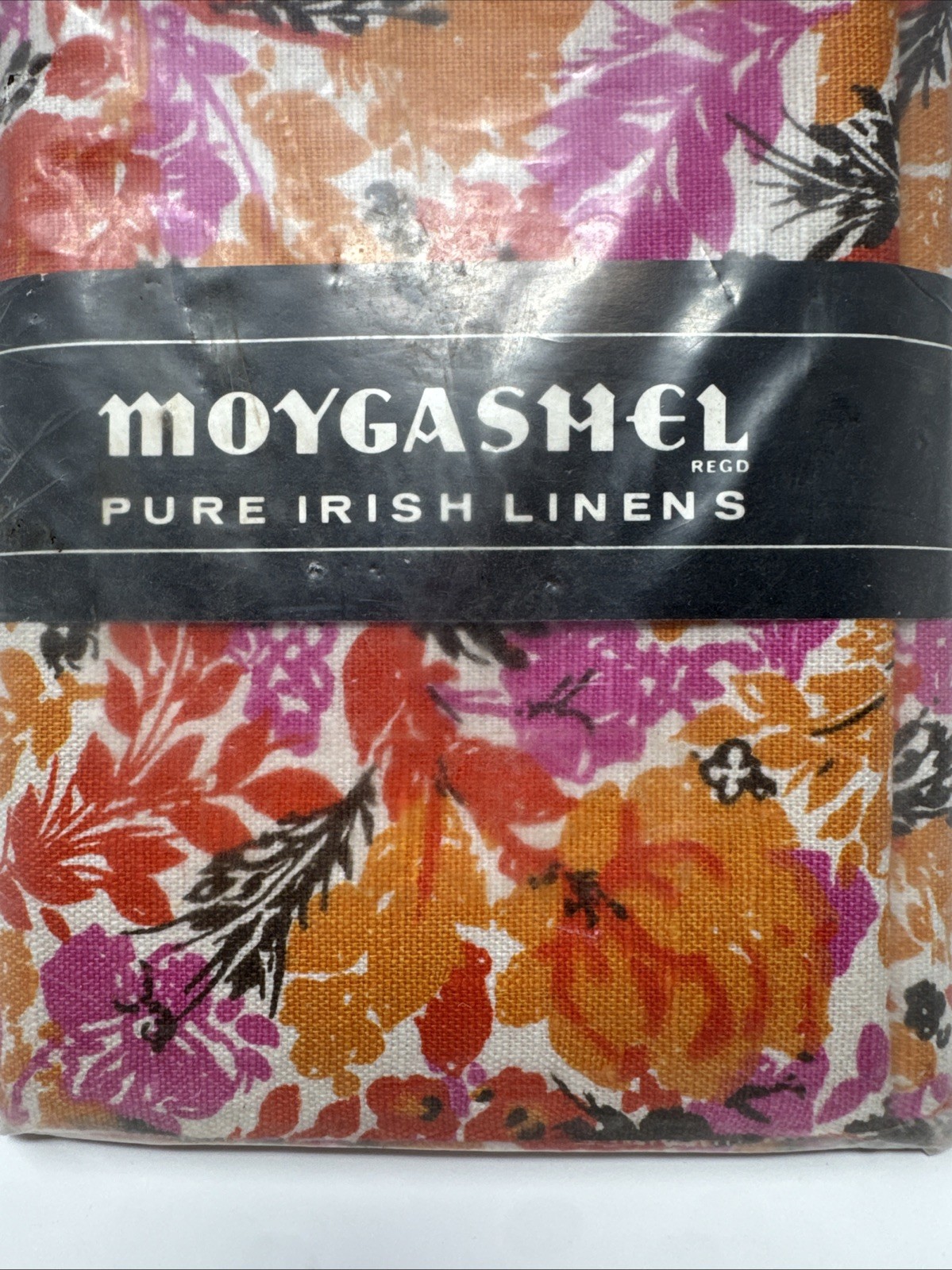 Vtg. Moygashel Irish Linen Fabric Pink Orange Floral Flower MCM Mid Kintara NEW