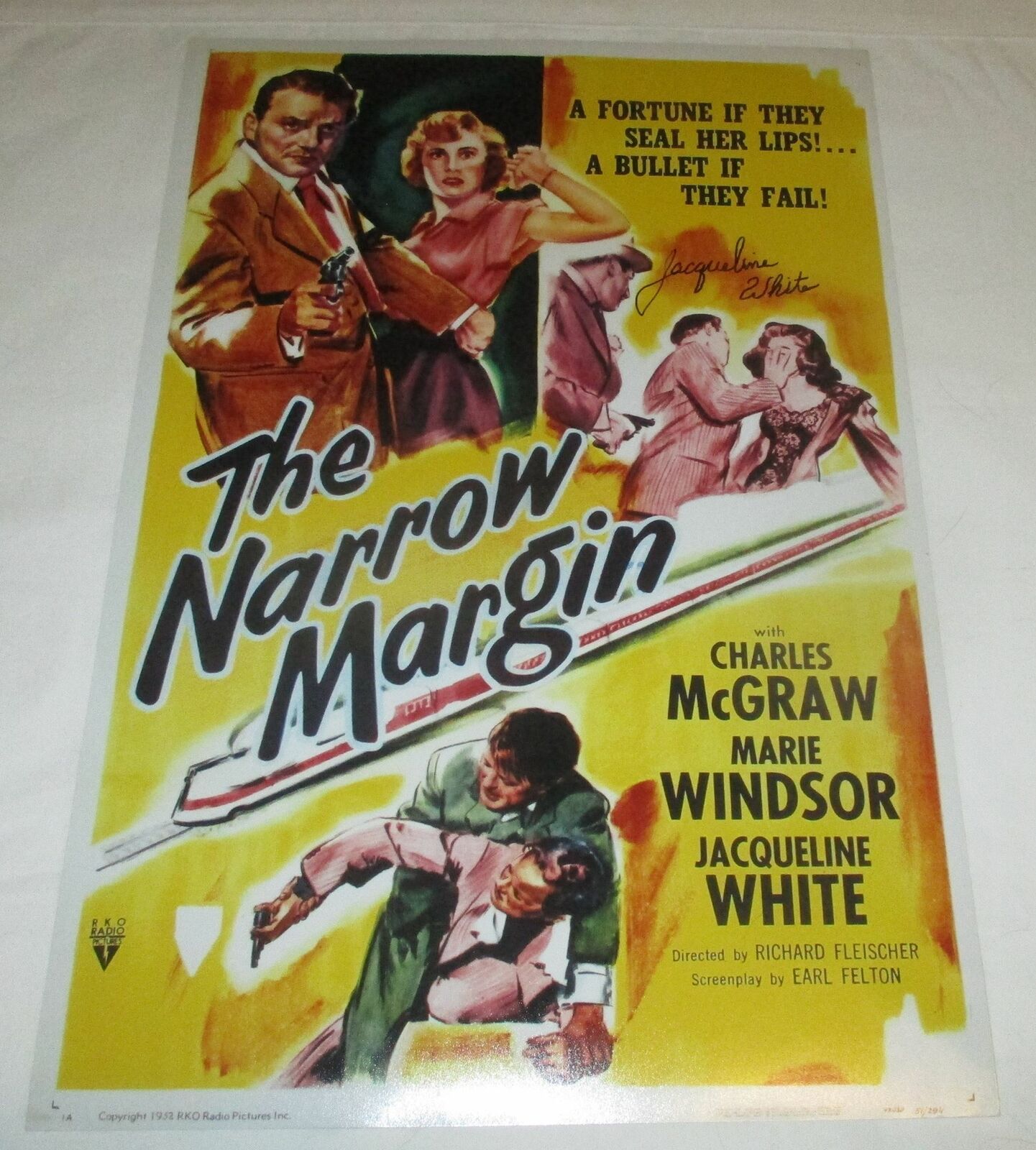 JACQUELINE WHITE SIGNED THE NARROW MARGIN 12X18 MOVIE POSTER