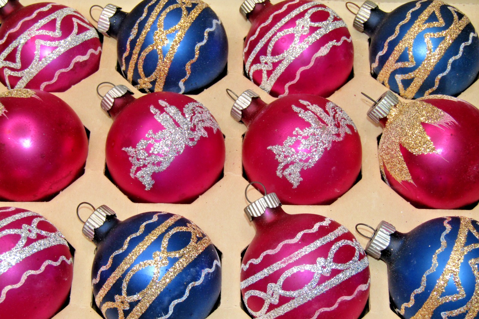 Lot Vintage Glass Glitter CANDLE SNOW CAP BALL Christmas Ornaments Shiny Brite
