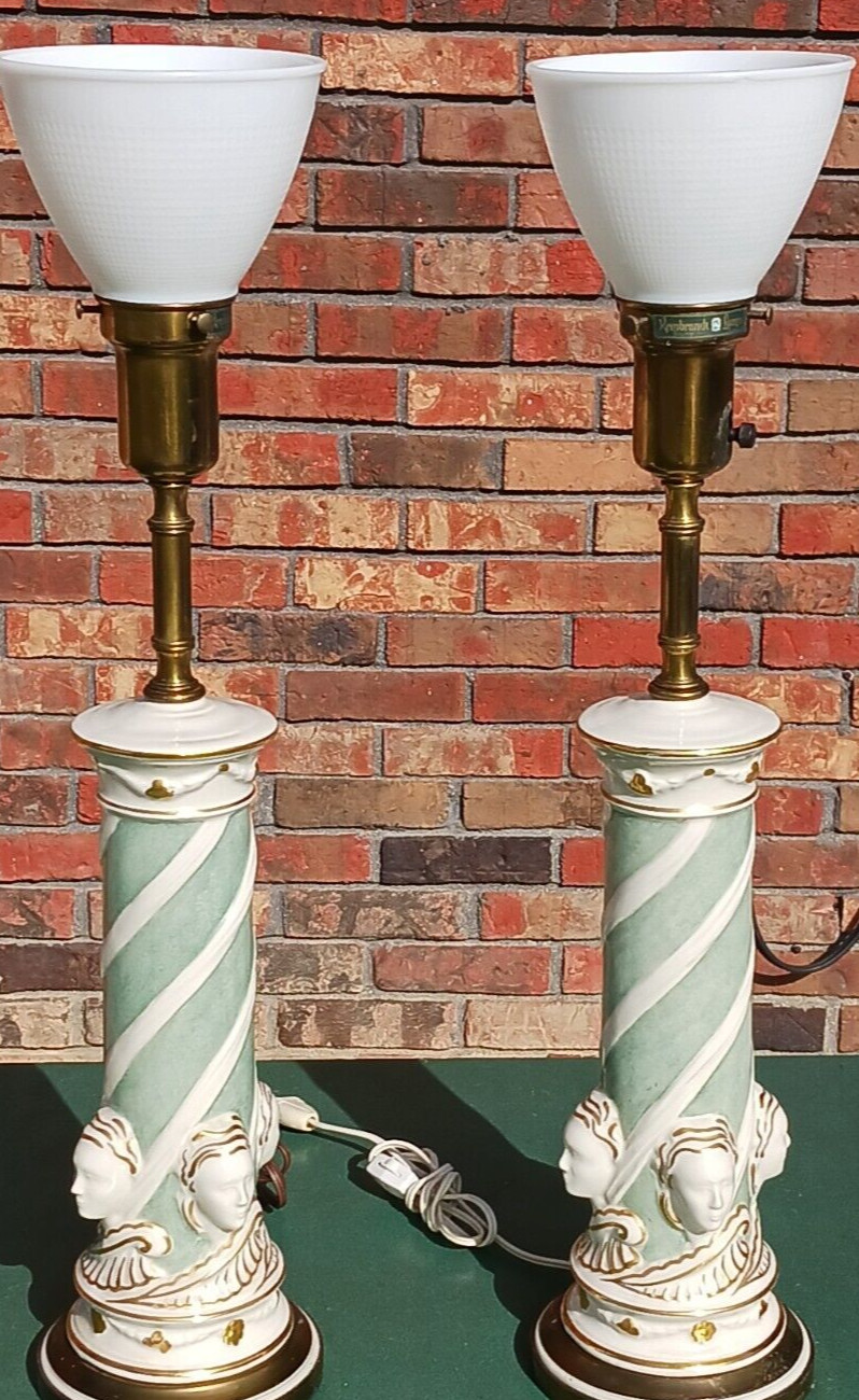 Pair Vintage Rembrandt Torchieres Art Deco Table Lamps Rare NeoClassical Greek