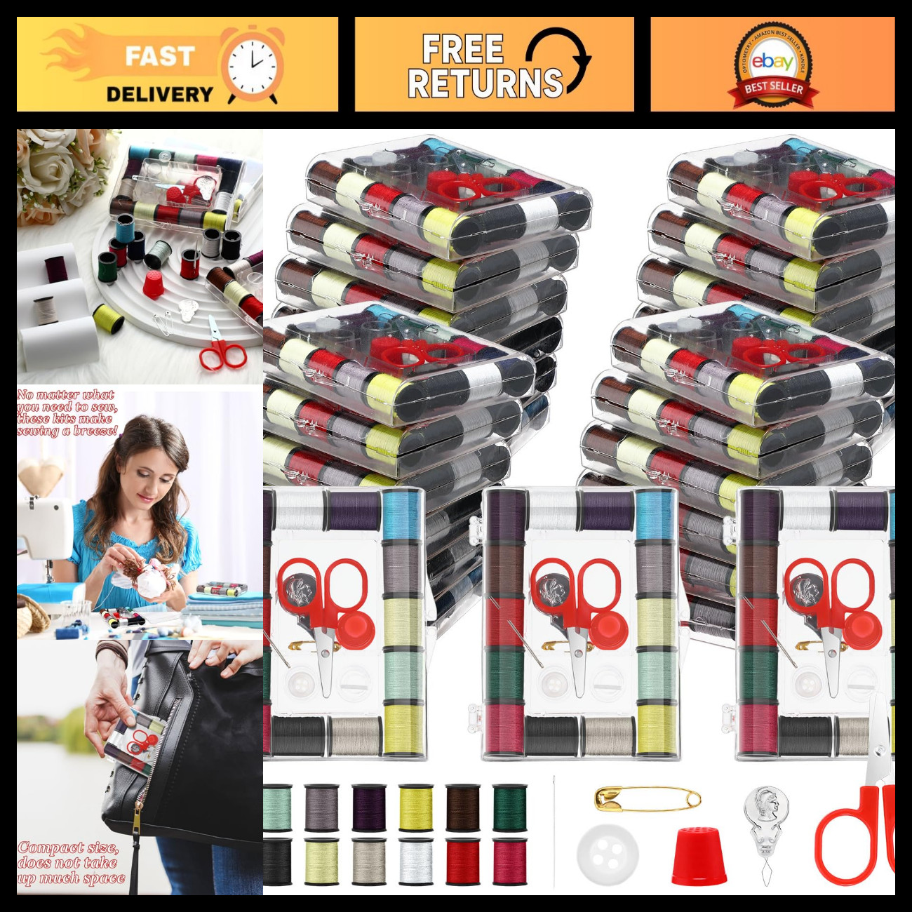 24 Pack Travel Sewing Kits - Pre-Threaded Needles, Scissors & Accessories