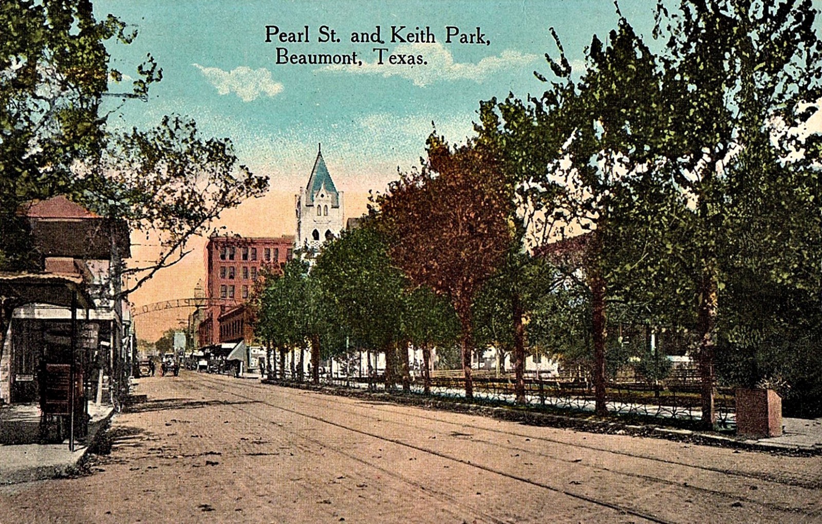 Beaumont, Texas ~ Unpaved Pearl Street & Keith Park~ Postcard COPY #83476