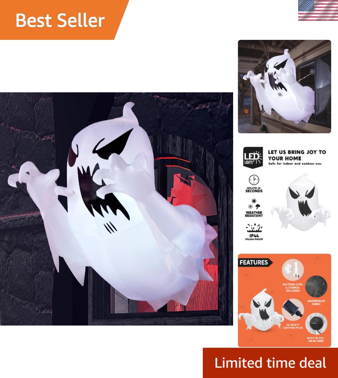4.5FT Outdoor Halloween Ghost Inflatable with Lights - Perfect for Lawn Displays