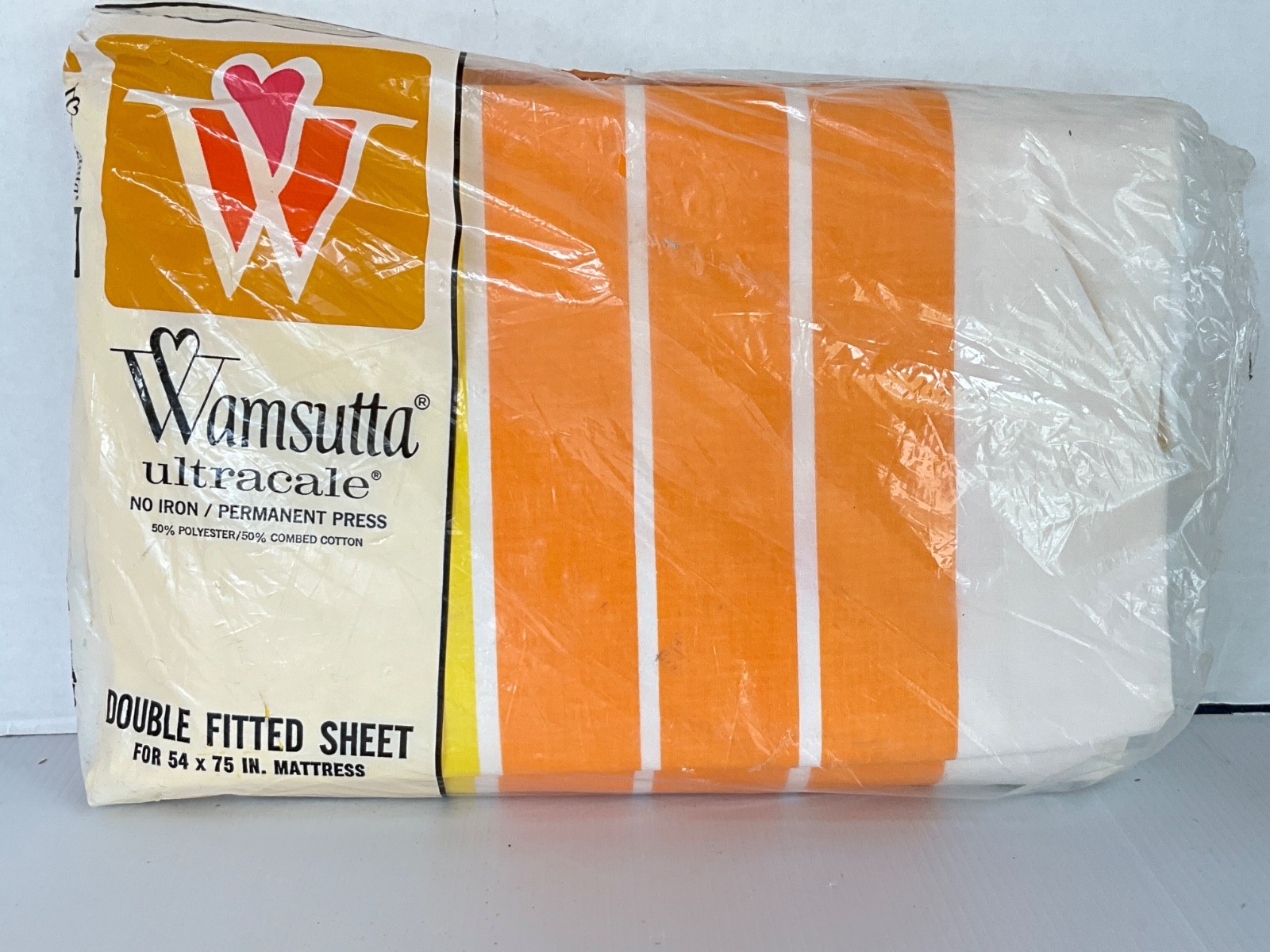 Vintage NOS Wamsutta Ultracale DOUBLE Fitted Sheet- Yellow & Orange Stripes