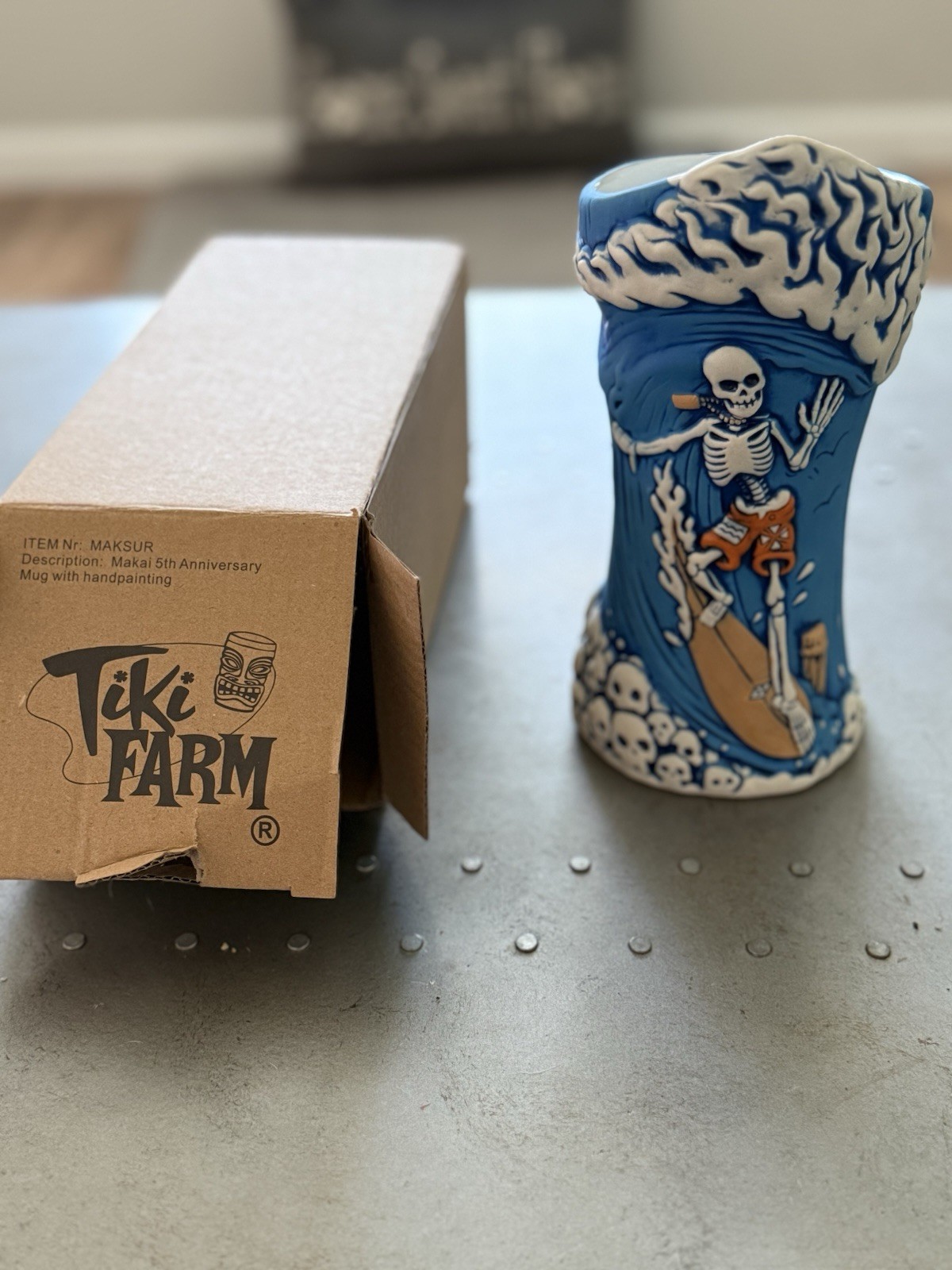 Makai Santa Cruz 5th Anniversary Tiki Mug Drew Brophy Surf Skeleton Tiki Farm CA