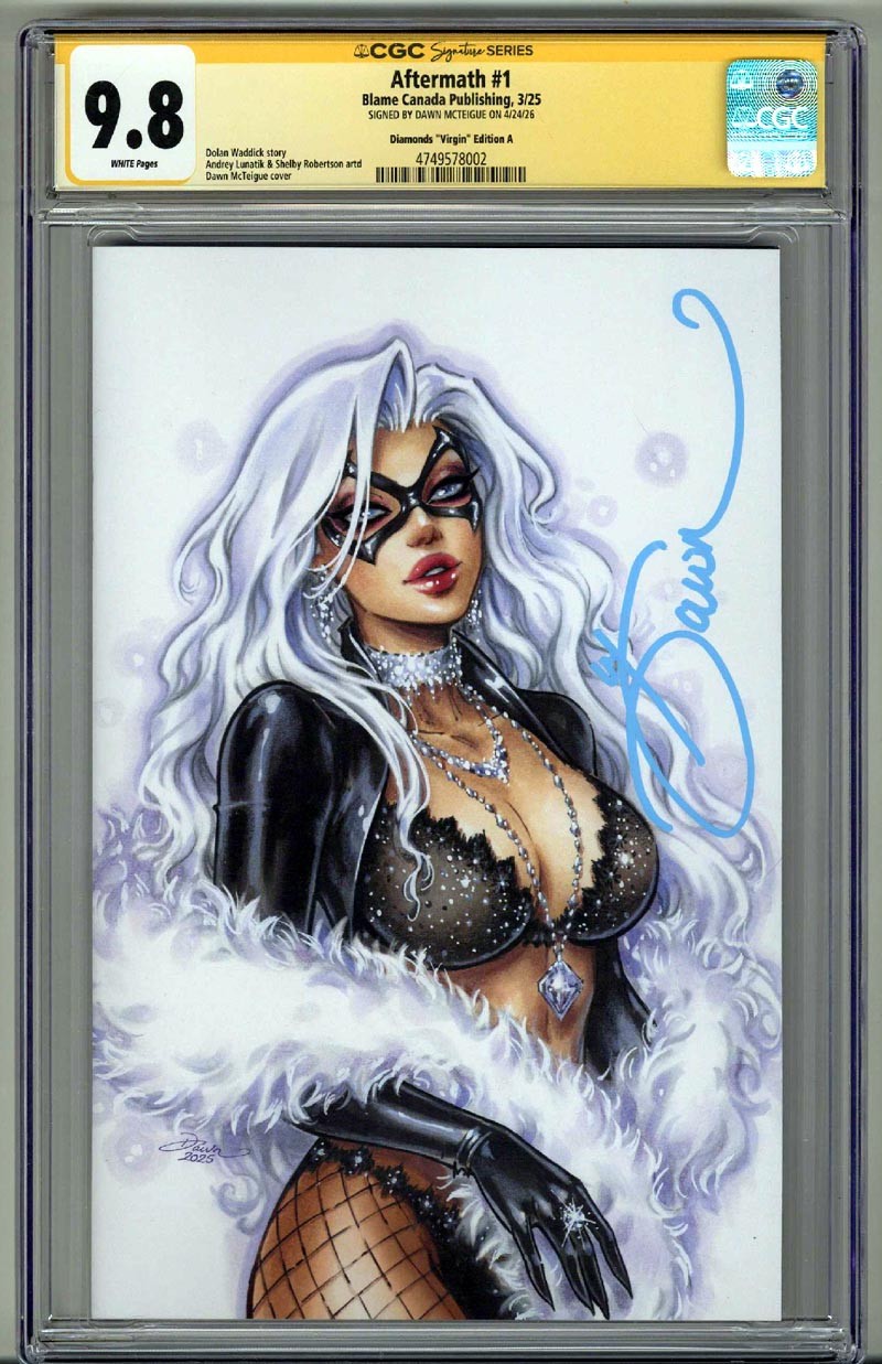 AFTERMATH #1 CGC 9.8 SS SIGNED DAWN MCTEIGUE VIRGIN VARIANT BLACK CAT /75 POP 1