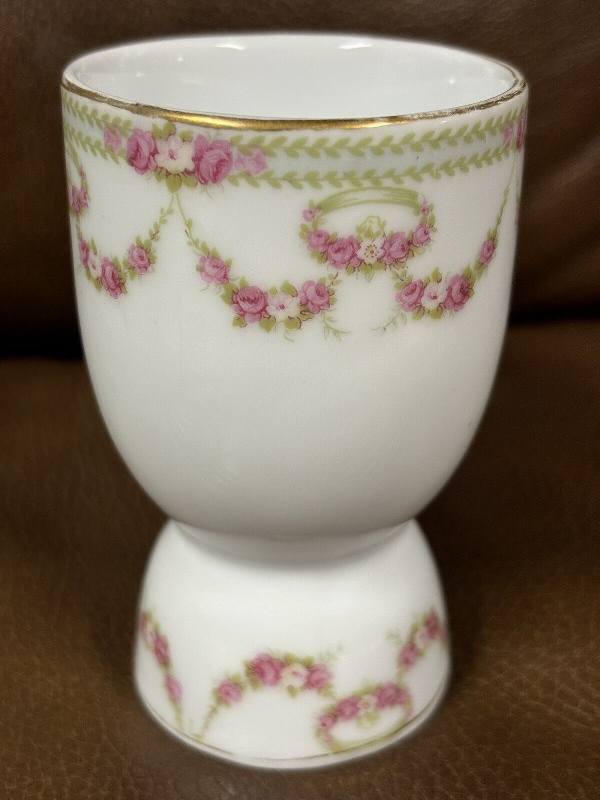Vintage SCHWARZBURG Porcelain Double Egg Cup Gold Trim With Floral Design