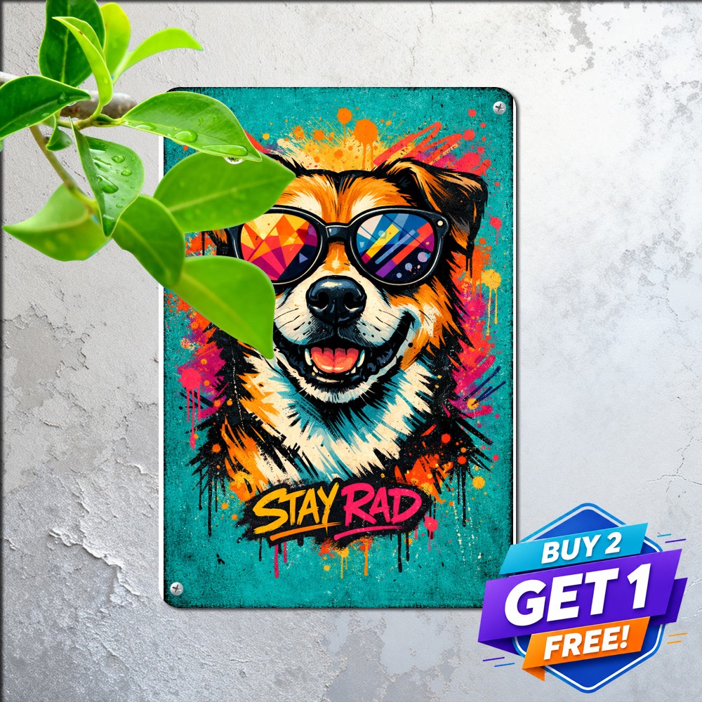Cool Dog With Sunglasses Sign Metal Tin Sign Funny Pet Decor 8x12