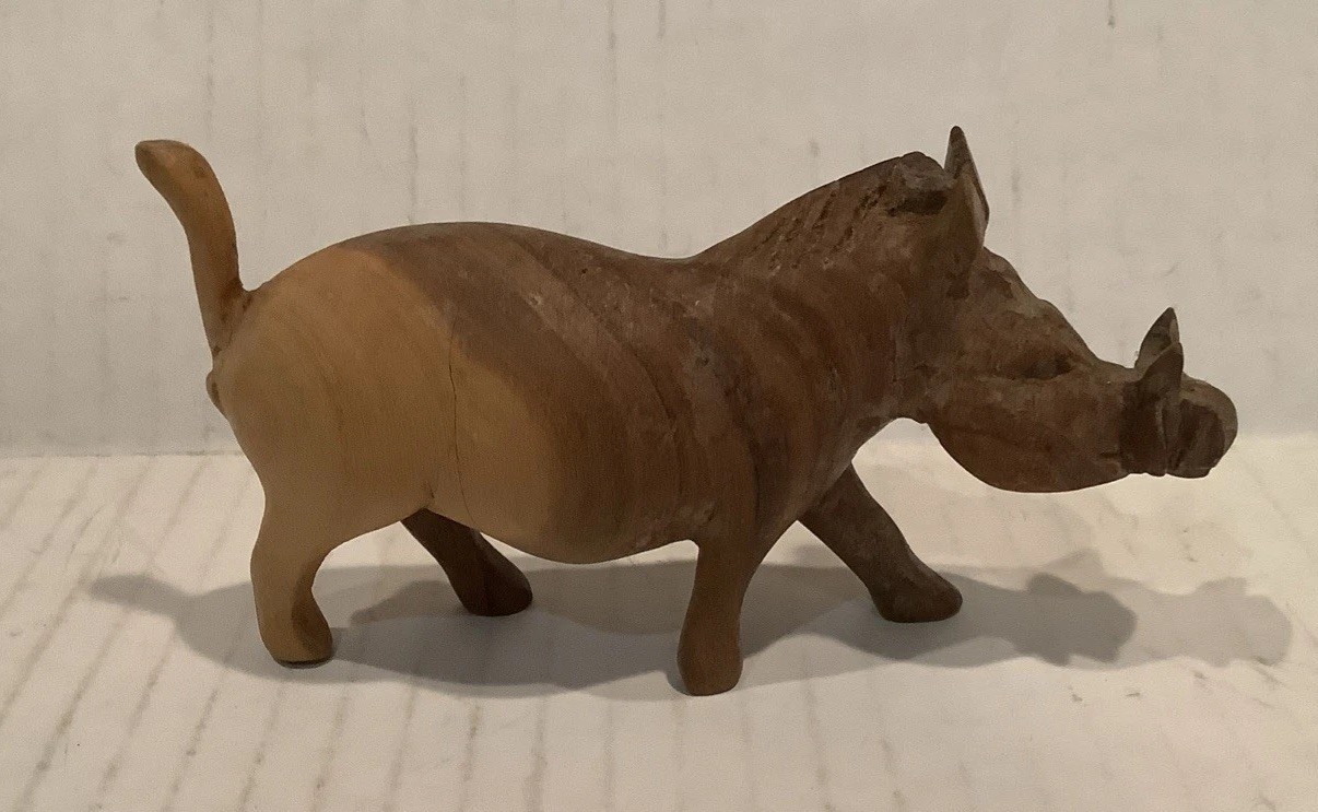 Hand Carved Wood Warthog Figurine