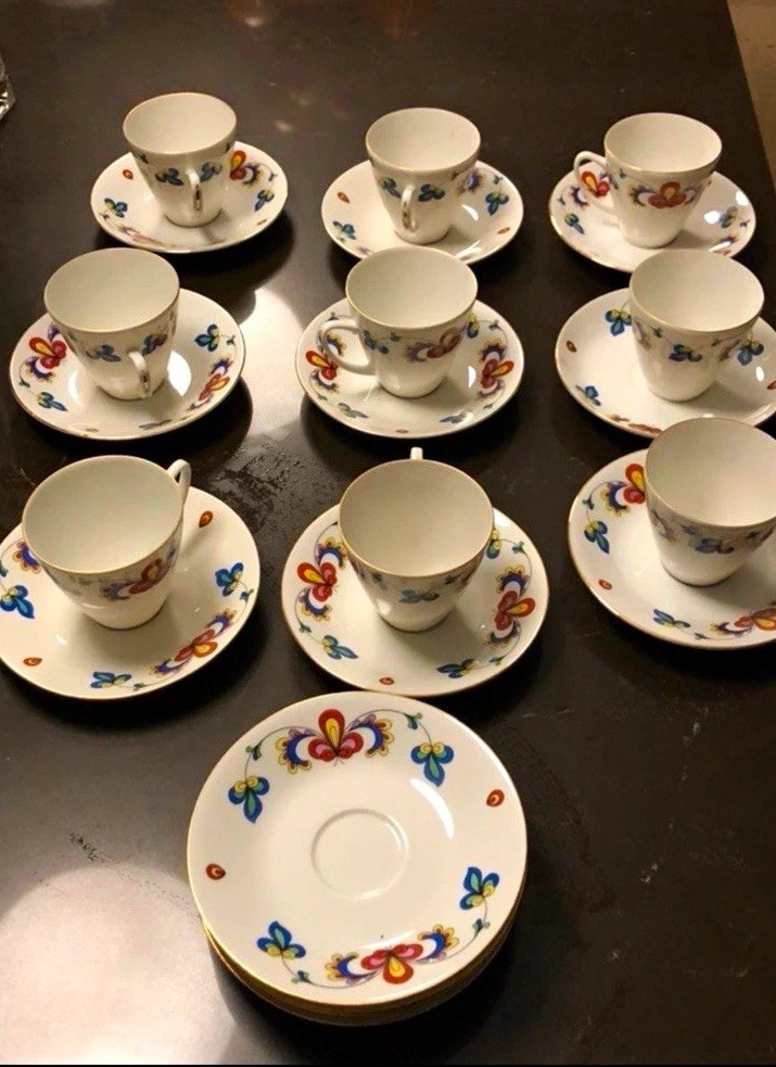 Floral Painted Gold Rim Ceramic Tea Cup & Saucer Set