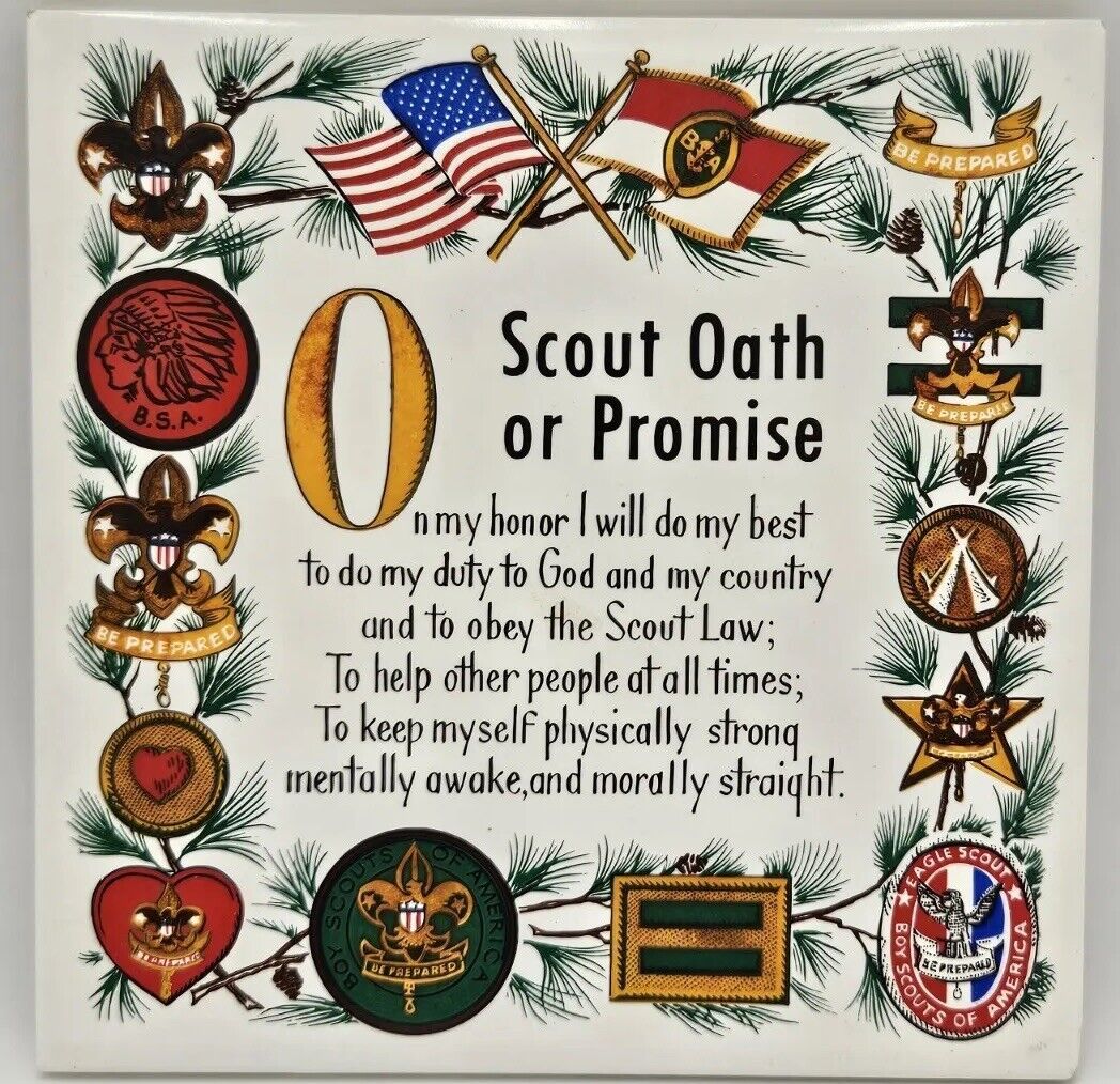 Vintage BOY SCOUT OATH OR PROMISE TRIVET or Wall Plaque Ceramic Tile Screencraft